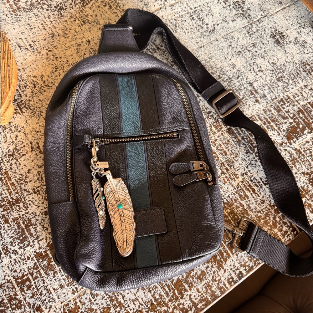 COACH navy and Green Leather Sling Bag